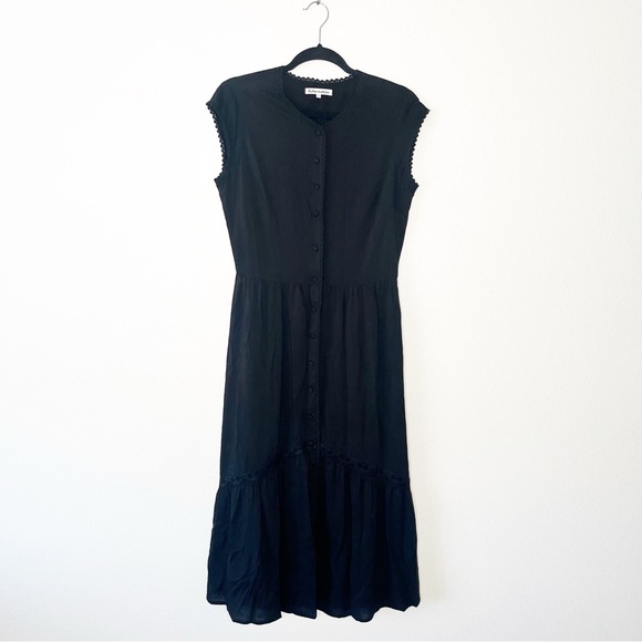 Reformation Black Organic Cotton Button Down Midi Dress Size 8 Whimsigoth Chic - Picture 3 of 10